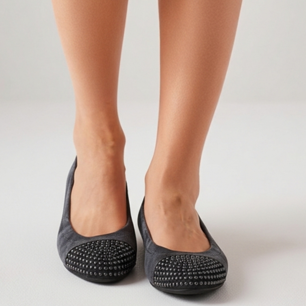 AGL Attilio Giusti Leombruni Gray Shimmer Leather Studded Ballet Flats 36
